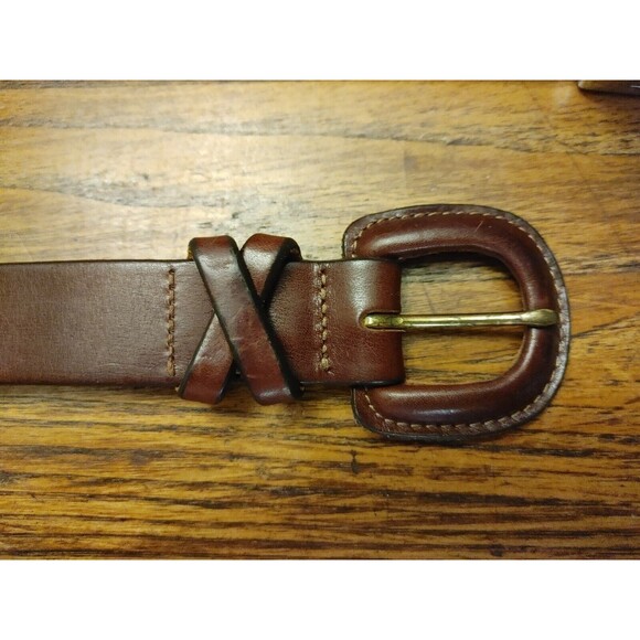 VTG EDDIE BAUER Women's Belt Brown S/M fits 25-29" Leather Covered Buckle USA - Picture 3 of 7